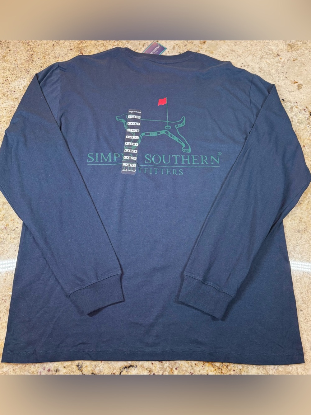 Simply Southern Mens L Long Sleeve Golf Dog Graphic Tee Night Sky Navy Blue NWT